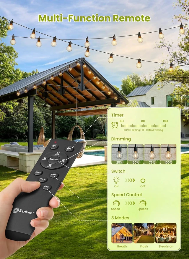 Alt view image 2 of 7 - Brightown 58FT Solar String Lights Outdoor, IP65 Waterproof, Remote, Timer