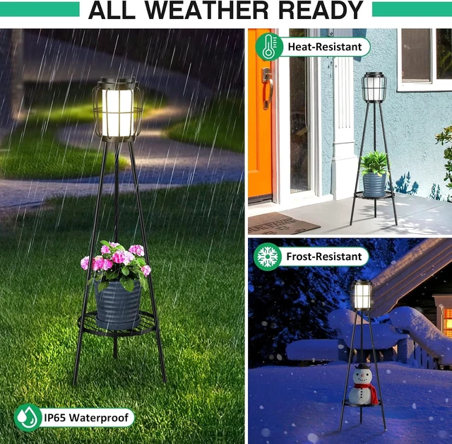 Alt view image 5 of 7 - VISFLAIR 2 Pack Solar Lights with Plant Stand, Outdoor Floor Lamps, Waterproof Solar Powered Floor Lamps for Patio Deck Porch Yard Garden Decor