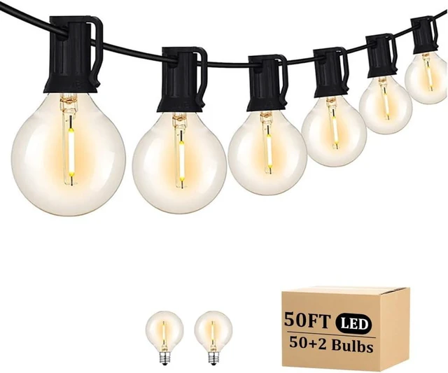 Main image of Outdoor String Light 50FT Patio Black with 52 Shatterproof G40 LED Clear Globe Bulbs for Indoor/Outdoor, Connectable Hanging Lights for Backyard Balcony Party Decor