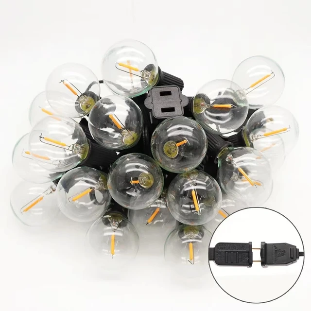Alt view image 2 of 4 - Outdoor String Light 50FT Patio Black with 52 Shatterproof G40 LED Clear Globe Bulbs for Indoor/Outdoor, Connectable Hanging Lights for Backyard Balcony Party Decor