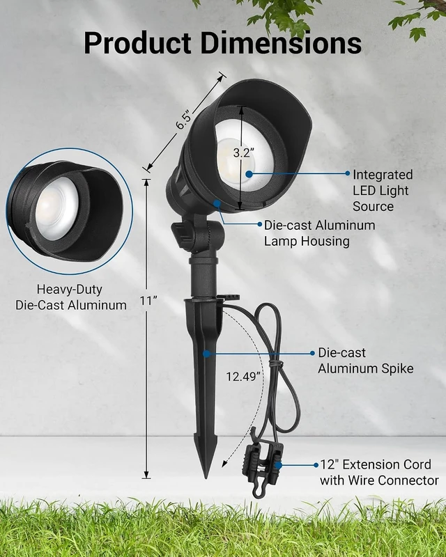Alt view image 7 of 7 - DEWENWILS LED Low Voltage Landscape Lights, 12V Aluminum Outdoor Spotlight