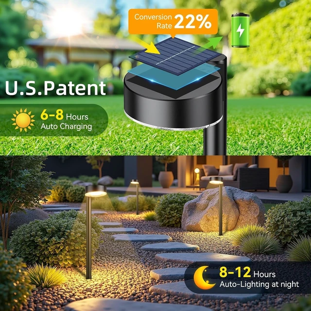 Alt view image 2 of 7 - Ahaorigin 8 Pack Solar Pathway Lights Outdoor, 12 Brighter LEDs Solar Lights Outdoor Waterproof, Up to 12 Hrs Modern Path Light for Yard Garden Walkway Driveway Lawn, Warm White