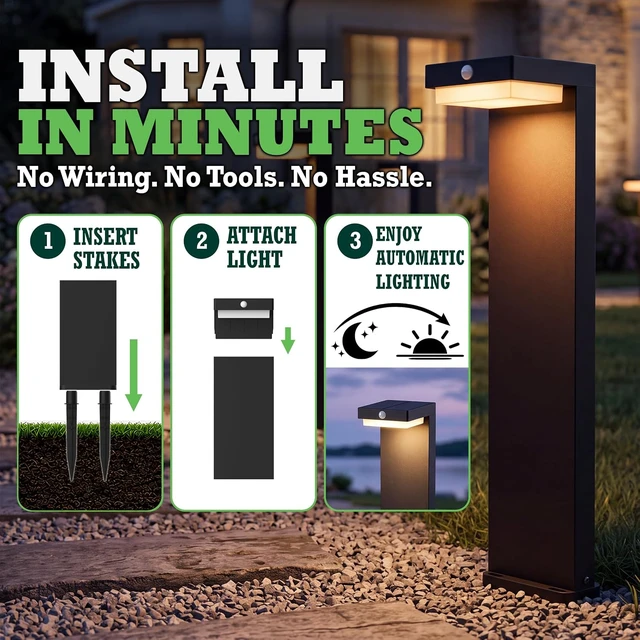 Alt view image 6 of 7 - Solar Pathway Lights Outdoor, Motion Sensor, Warm White, 4 Pack