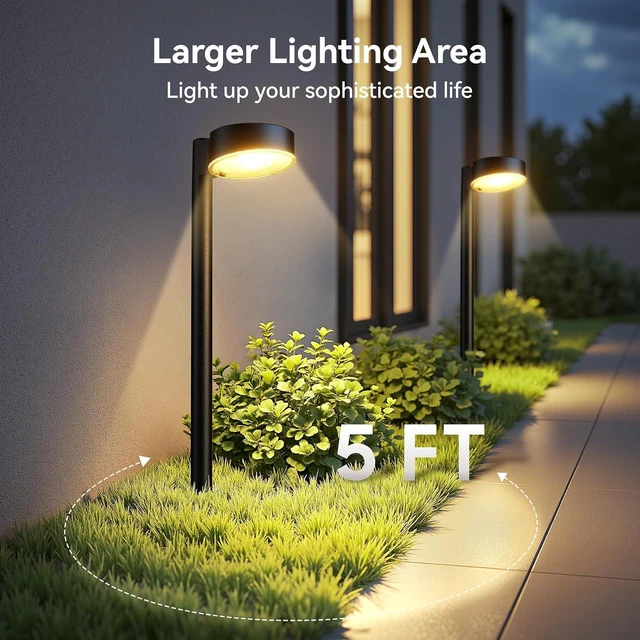 Alt view image 4 of 7 - Ahaorigin 8 Pack Solar Pathway Lights Outdoor, 12 Brighter LEDs Solar Lights Outdoor Waterproof, Up to 12 Hrs Modern Path Light for Yard Garden Walkway Driveway Lawn, Warm White