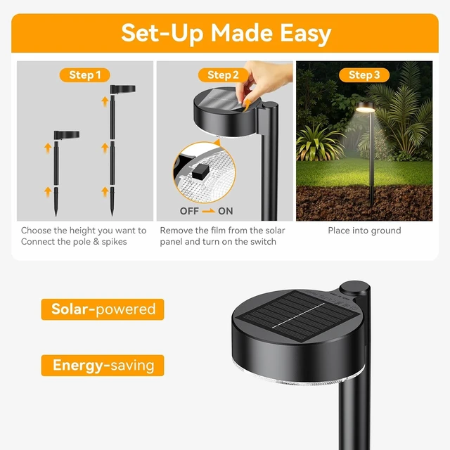 Alt view image 6 of 7 - Ahaorigin 8 Pack Solar Pathway Lights Outdoor, 12 Brighter LEDs Solar Lights Outdoor Waterproof, Up to 12 Hrs Modern Path Light for Yard Garden Walkway Driveway Lawn, Warm White