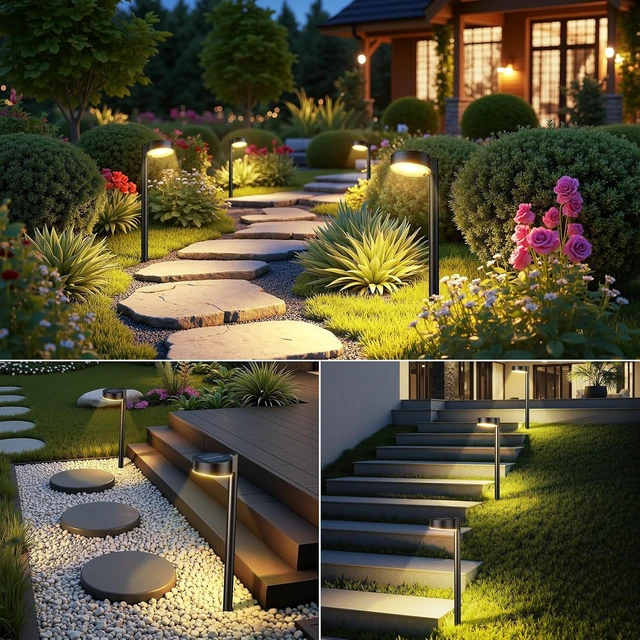 Alt view image 7 of 7 - Ahaorigin 8 Pack Solar Pathway Lights Outdoor, 12 Brighter LEDs Solar Lights Outdoor Waterproof, Up to 12 Hrs Modern Path Light for Yard Garden Walkway Driveway Lawn, Warm White