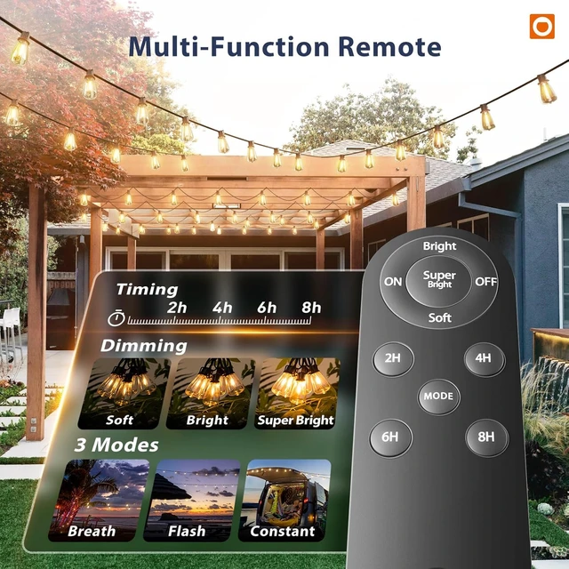 Alt view image 4 of 7 - addlon 102FT(96+6) Solar String Lights Outdoor with Remote, Last 30+ Hrs