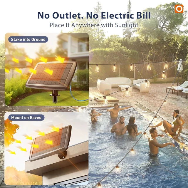 Alt view image 7 of 7 - addlon 102FT(96+6) Solar String Lights Outdoor with Remote, Last 30+ Hrs