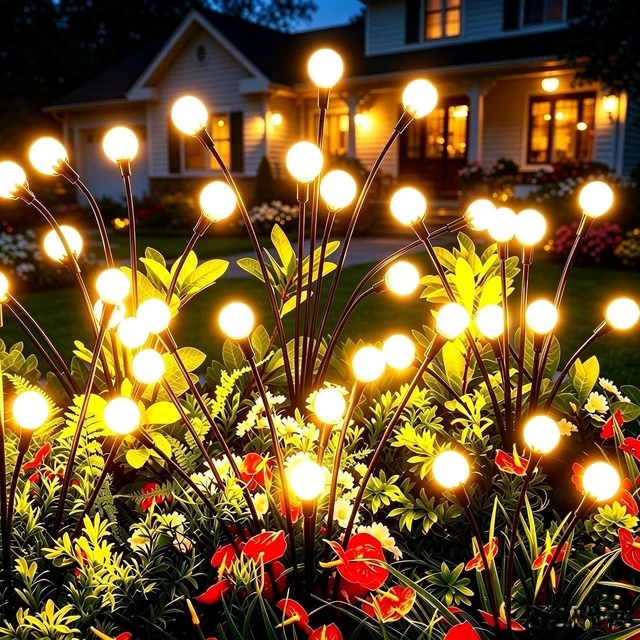 Main image of vignuto Solar Lights Outdoor Waterproof 4 Pack of 32 LEDs Garden Patio Firefly Decoration Unique Gifts Women Grandparents