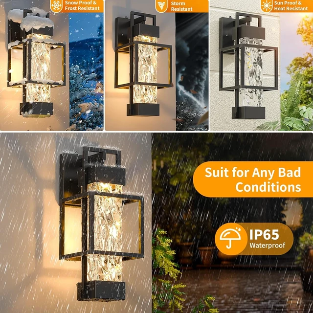 Alt view image 4 of 7 - Hotsonic 2 Pack Dusk to Dawn Outdoor Porch Light Fixtures Wall Mount, 14'' Dimmable Exterior Lighting for Outside, Waterproof Wall Lantern Lamps, Black Sconce Coach Lights for House, Garage
