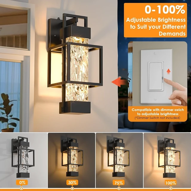 Alt view image 3 of 7 - Hotsonic 2 Pack Dusk to Dawn Outdoor Porch Light Fixtures Wall Mount, 14'' Dimmable Exterior Lighting for Outside, Waterproof Wall Lantern Lamps, Black Sconce Coach Lights for House, Garage