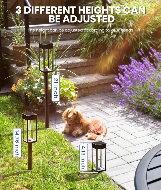 Alt view image 5 of 6 - NEWMESSI Solar Lights Outdoor Waterproof, 8 Pack, Warm White, 3 Heights