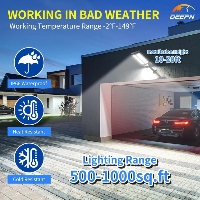 Alt view image 3 of 7 - Deepn Solar Lights Outdoor, IP66 Waterproof Street Lights Outdoor, TW001