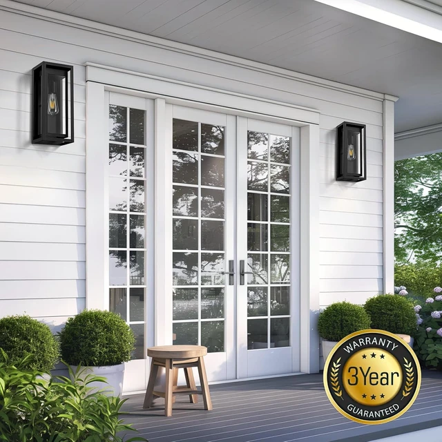 Alt view image 2 of 7 - 15" Outdoor Wall Lights, Black Exterior Lighting Fixtures, 2 Pack