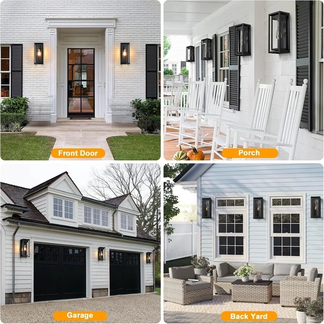 Alt view image 5 of 7 - 15" Outdoor Wall Lights, Black Exterior Lighting Fixtures, 2 Pack