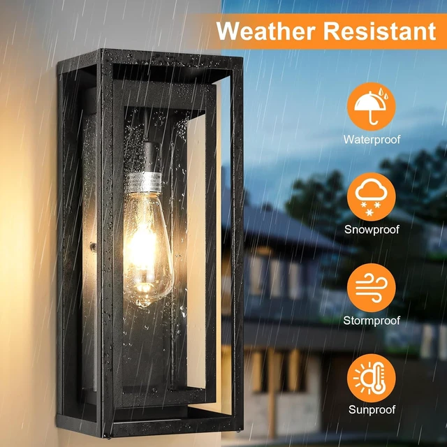 Alt view image 3 of 7 - 15" Outdoor Wall Lights, Black Exterior Lighting Fixtures, 2 Pack