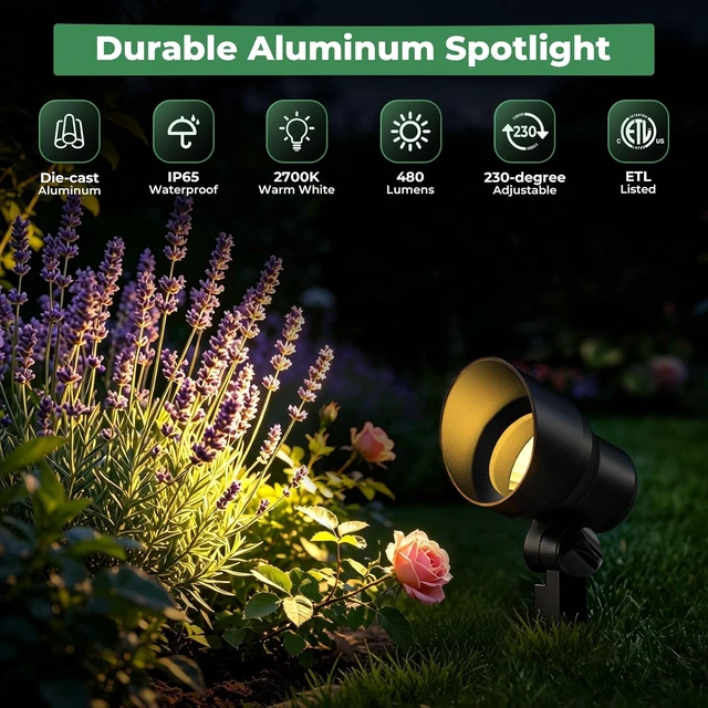 Alt view image 2 of 7 - Gardencoin Low Voltage Landscape Spotlight, 12V LED Outdoor Spot Lights with 4W G4 Replaceable Bulb, Wired Waterproof Aluminum Up Lighting Fixture for Yard, Garden, House, Tree, Lawn (6 Pack)