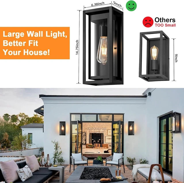 Alt view image 7 of 7 - 15" Outdoor Wall Lights, Black Exterior Lighting Fixtures, 2 Pack