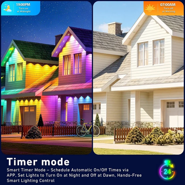Alt view image 3 of 7 - 600FT Permanent Outdoor Lights RGB+IC Lights, IP67 Waterproof Smart Eave Lighting, with App/Remote Control Eaves Light, DIY LED Scenes Modes for House Roof Decor Party