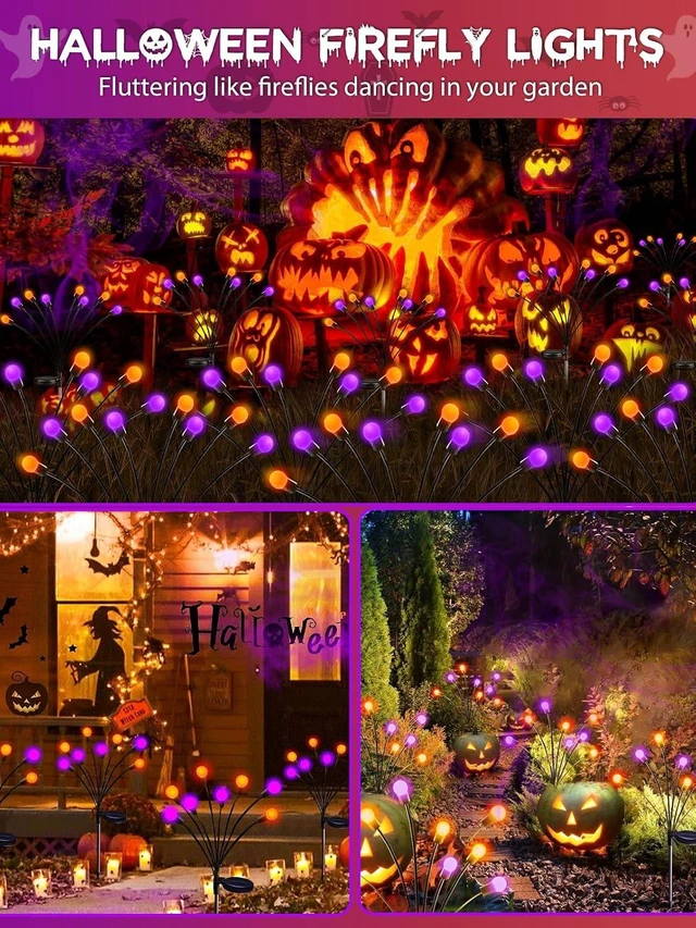 Alt view image 2 of 7 - 6 Pack Halloween Decorations Outdoor Solar Firefly Lights Orange Purple