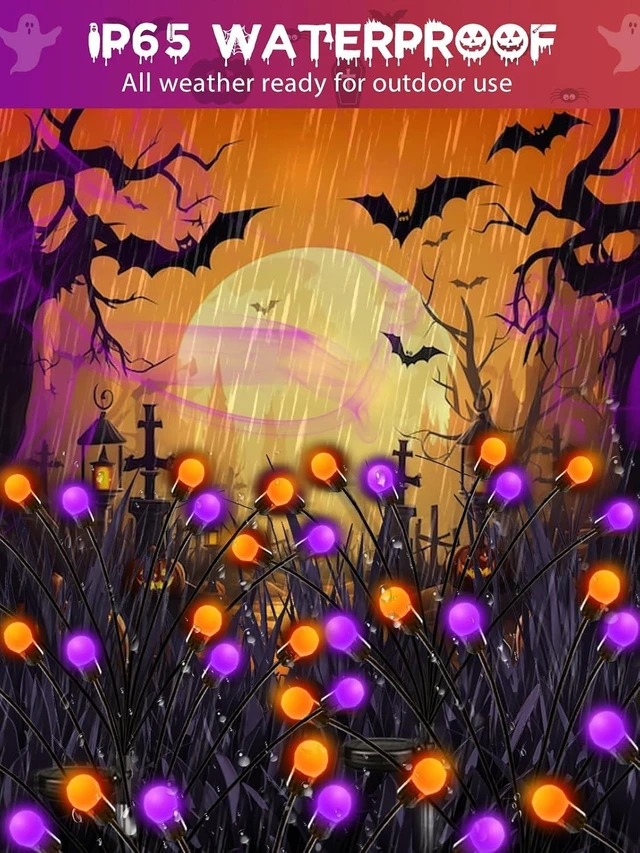 Alt view image 4 of 7 - 6 Pack Halloween Decorations Outdoor Solar Firefly Lights Orange Purple