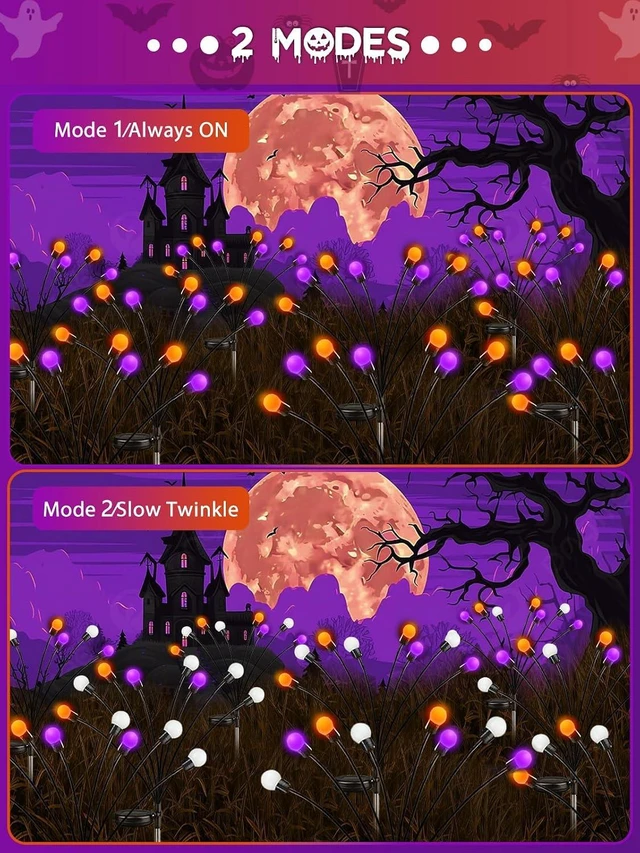 Alt view image 7 of 7 - 6 Pack Halloween Decorations Outdoor Solar Firefly Lights Orange Purple