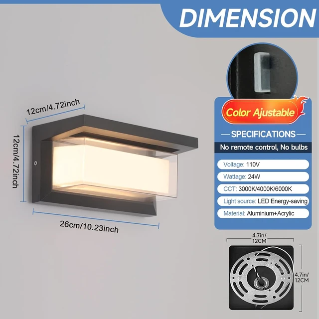 Alt view image 4 of 7 - Mille Lucciole 24W LED Outdoor Wall Lights Exterior/Interior Adjustable 3-Color Sconces Lights 2100LM IP65 Waterproof Modern Outdoor Lighting Fixtures Aluminum Wall Lights Compatible with Dimmers
