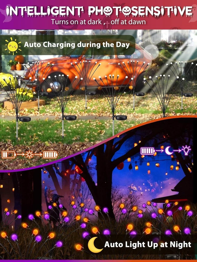 Alt view image 5 of 7 - 6 Pack Halloween Decorations Outdoor Solar Firefly Lights Orange Purple