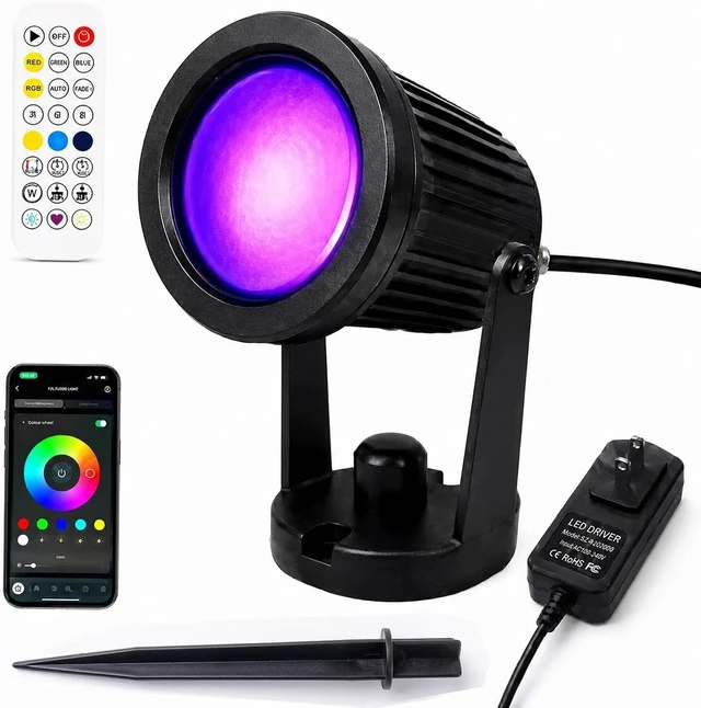 Main image of Outdoor Lights,15w Spot Lights Outdoor with US Plug and Remote Control,Dimmable Halloween Decor Christmas Lights Outdoor,Waterproof Spotlight with Timer