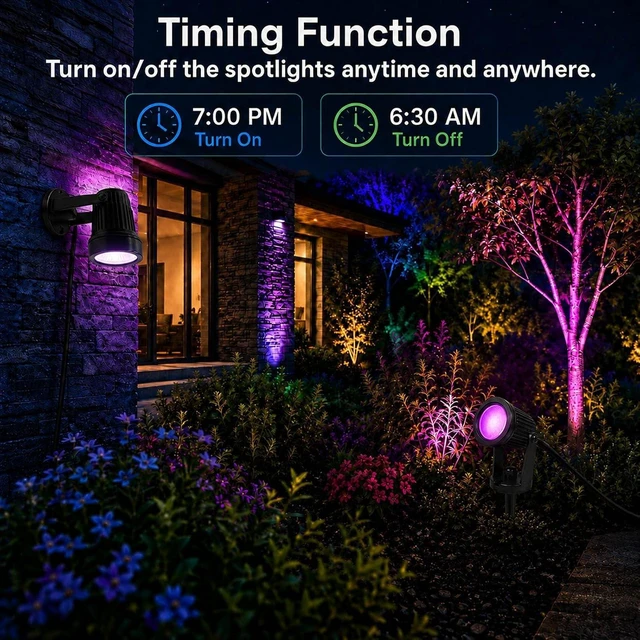 Alt view image 7 of 7 - Outdoor Lights,15w Spot Lights Outdoor with US Plug and Remote Control,Dimmable Halloween Decor Christmas Lights Outdoor,Waterproof Spotlight with Timer