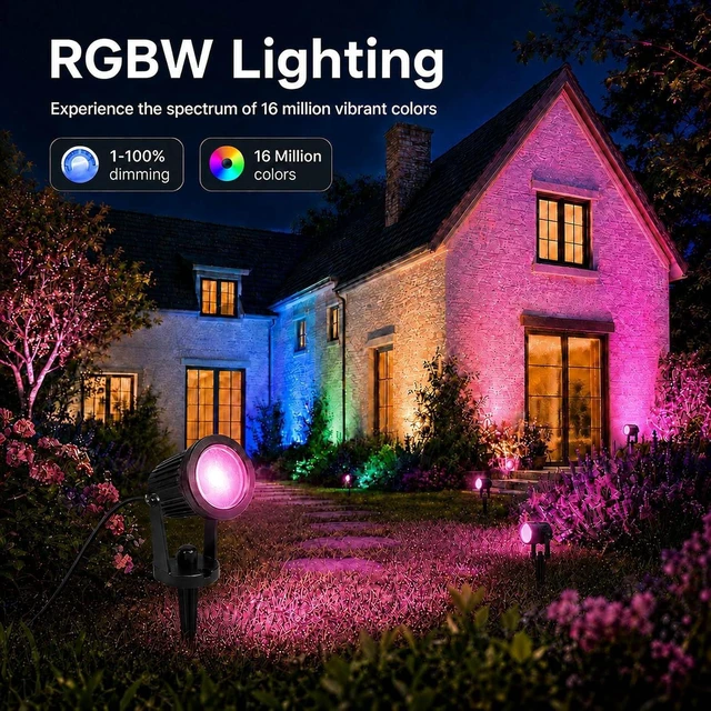 Alt view image 2 of 7 - Outdoor Lights,15w Spot Lights Outdoor with US Plug and Remote Control,Dimmable Halloween Decor Christmas Lights Outdoor,Waterproof Spotlight with Timer