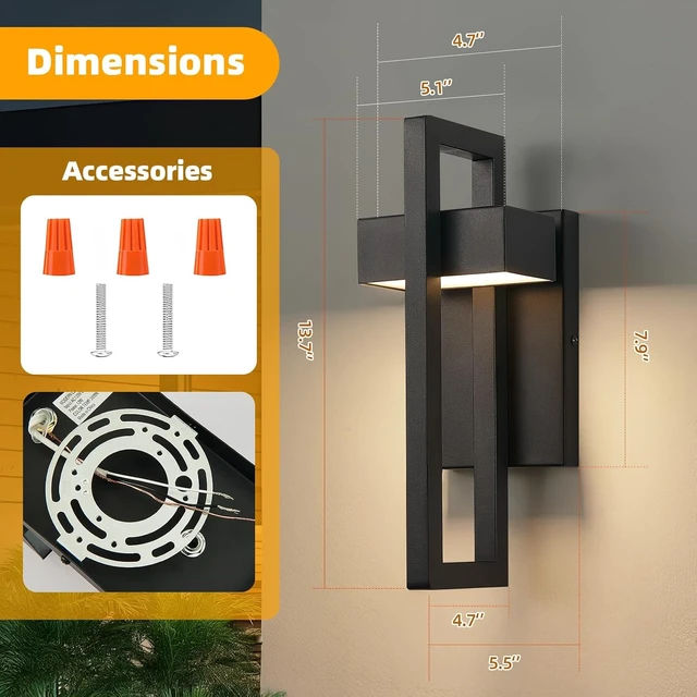 Alt view image 5 of 7 - Modern Outdoor Wall Lights Black Exterior Lighting Fixtures, 13.7'' 2 Pack