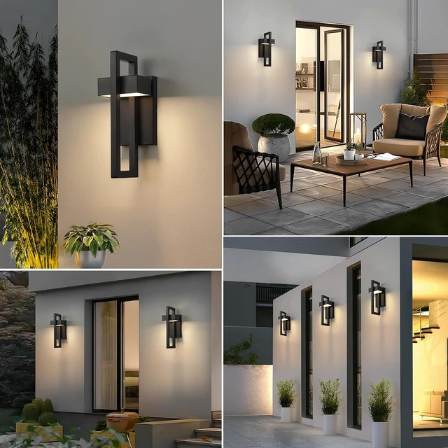 Alt view image 6 of 7 - Modern Outdoor Wall Lights Black Exterior Lighting Fixtures, 13.7'' 2 Pack