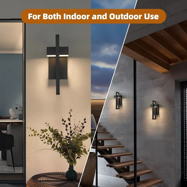 Alt view image 7 of 7 - Modern Outdoor Wall Lights Black Exterior Lighting Fixtures, 13.7'' 2 Pack