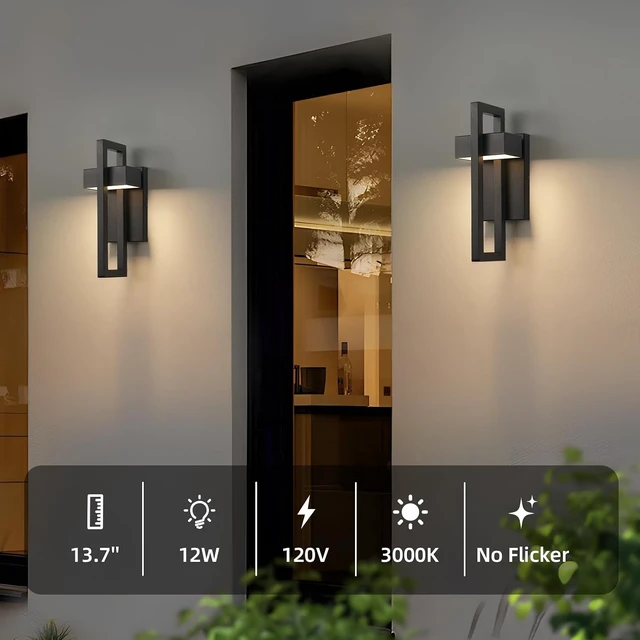 Alt view image 2 of 7 - Modern Outdoor Wall Lights Black Exterior Lighting Fixtures, 13.7'' 2 Pack
