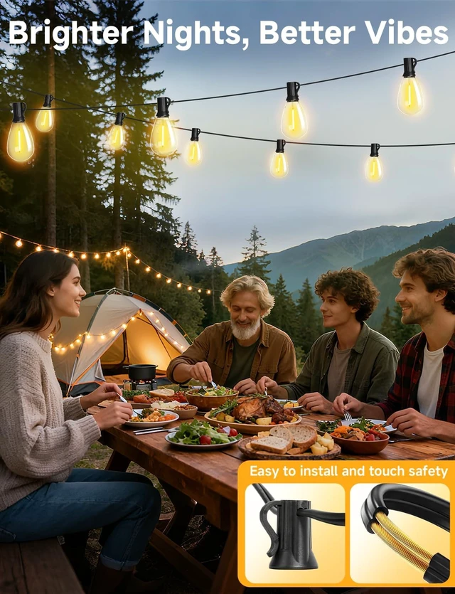 Alt view image 4 of 7 - Likesky 130FT LED Outdoor String Lights with Remote Waterproof Patio Lights with Shatterproof S11 Bulbs, Dimmable Outside Hanging Light Connectable for Porch Backyard Yard Garden Decor 2700K