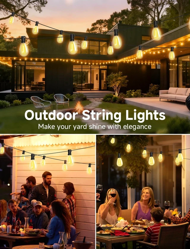Alt view image 7 of 7 - Likesky 130FT LED Outdoor String Lights with Remote Waterproof Patio Lights with Shatterproof S11 Bulbs, Dimmable Outside Hanging Light Connectable for Porch Backyard Yard Garden Decor 2700K