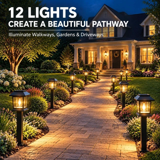 Alt view image 2 of 7 - Benany Solar Pathway Lights, 12 Pack Outdoor Landscape Lighting, Black
