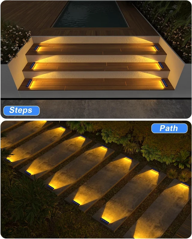 Alt view image 4 of 6 - DetarZinLED Solar Step Lights Outdoor IP68 Waterproof 4 Pack Warm White