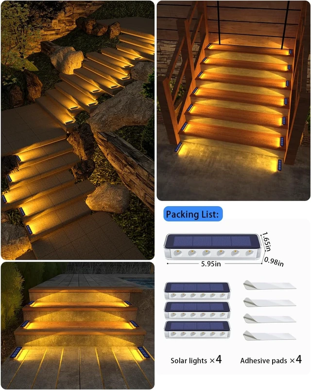 Alt view image 6 of 6 - DetarZinLED Solar Step Lights Outdoor IP68 Waterproof 4 Pack Warm White