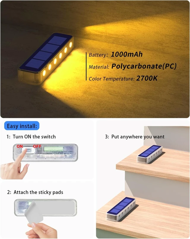 Alt view image 5 of 6 - DetarZinLED Solar Step Lights Outdoor IP68 Waterproof 4 Pack Warm White