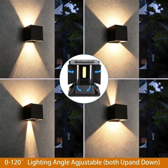 Alt view image 3 of 7 - Mille Lucciole 12W 4Pack Outdoor Wall Lights Exterior/Interior,LED Black Outdoor Wall Sconces Light Fixtures Modern,IP65 Waterproof Square Aluminum Wall Lamps, Up and Down Lights 3000K Warm Lights