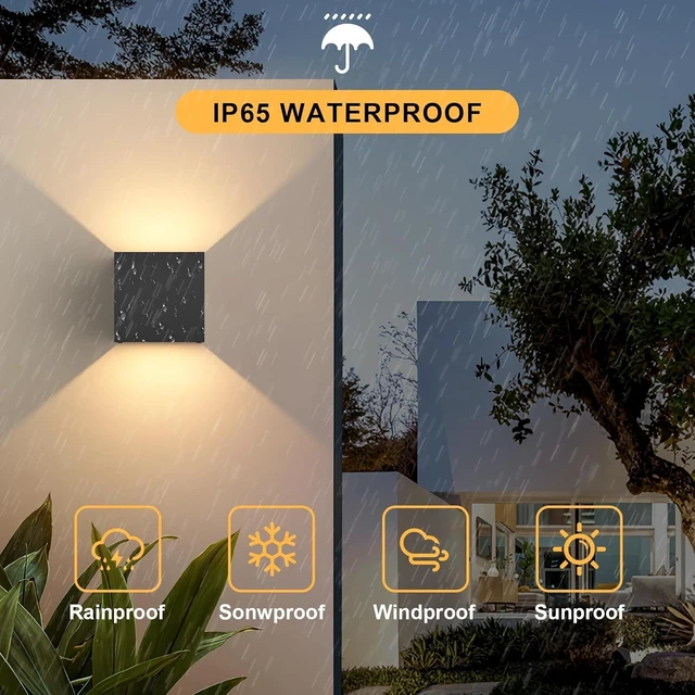 Alt view image 4 of 7 - Mille Lucciole 12W 4Pack Outdoor Wall Lights Exterior/Interior,LED Black Outdoor Wall Sconces Light Fixtures Modern,IP65 Waterproof Square Aluminum Wall Lamps, Up and Down Lights 3000K Warm Lights