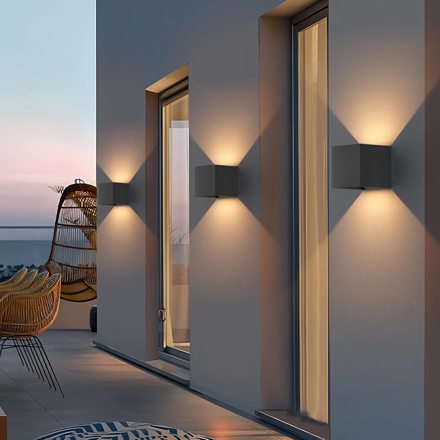 Alt view image 6 of 7 - Mille Lucciole 12W 4Pack Outdoor Wall Lights Exterior/Interior,LED Black Outdoor Wall Sconces Light Fixtures Modern,IP65 Waterproof Square Aluminum Wall Lamps, Up and Down Lights 3000K Warm Lights