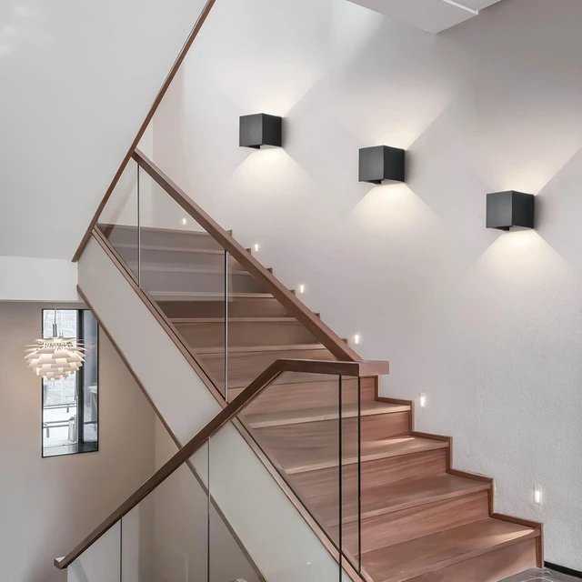 Alt view image 7 of 7 - Mille Lucciole 12W 4Pack Outdoor Wall Lights Exterior/Interior,LED Black Outdoor Wall Sconces Light Fixtures Modern,IP65 Waterproof Square Aluminum Wall Lamps, Up and Down Lights 3000K Warm Lights