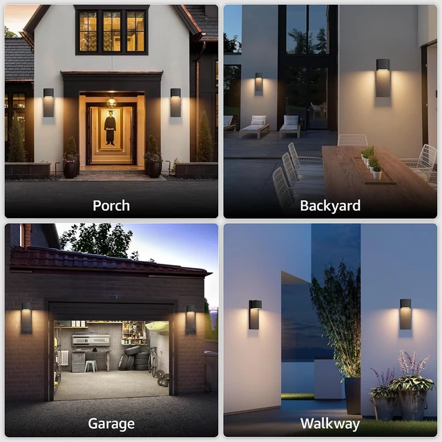 Alt view image 3 of 7 - 2 Pack 13" Modern Outdoor Led Wall Light,16W 3000K 1200Lumen Porch & Patio Hardwired Wall Mount Wall Sconces,Exterior IP65 Waterproof Aluminum Wall Lamp for Front Door Garage Garden(Black)