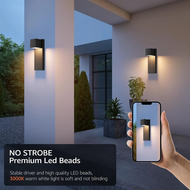 Alt view image 6 of 7 - 2 Pack 13" Modern Outdoor Led Wall Light,16W 3000K 1200Lumen Porch & Patio Hardwired Wall Mount Wall Sconces,Exterior IP65 Waterproof Aluminum Wall Lamp for Front Door Garage Garden(Black)