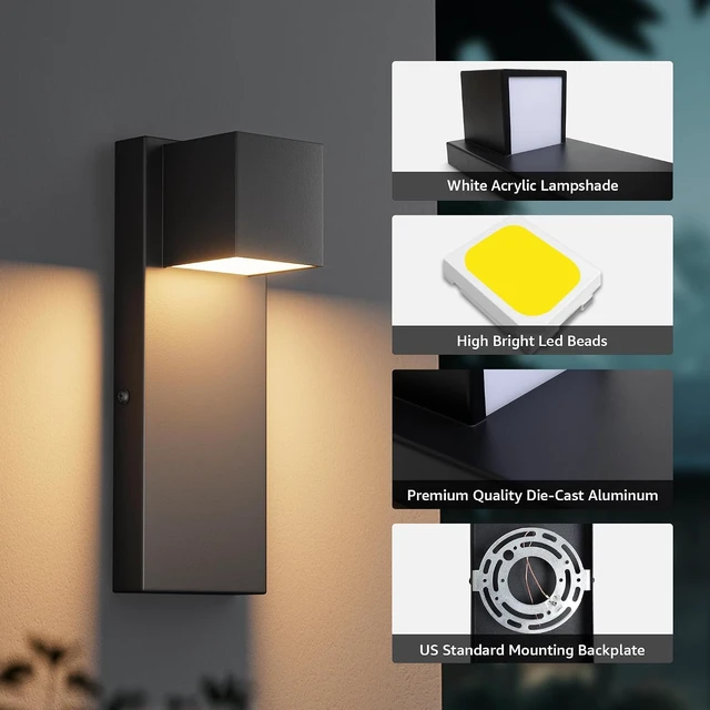 Alt view image 7 of 7 - 2 Pack 13" Modern Outdoor Led Wall Light,16W 3000K 1200Lumen Porch & Patio Hardwired Wall Mount Wall Sconces,Exterior IP65 Waterproof Aluminum Wall Lamp for Front Door Garage Garden(Black)