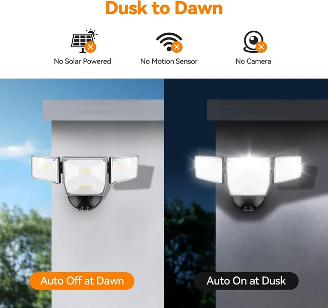 Alt view image 3 of 7 - 85W 10000LM Dusk to Dawn Outdoor Lighting, 4-Head Super Bright LED Flood Light, 5000K Daylight, IP65 Waterproof Hardwired Exterior Security Light for House Garage, Yard, Backyard (Black)