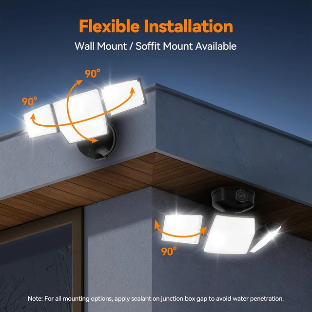 Alt view image 6 of 7 - 85W 10000LM Dusk to Dawn Outdoor Lighting, 4-Head Super Bright LED Flood Light, 5000K Daylight, IP65 Waterproof Hardwired Exterior Security Light for House Garage, Yard, Backyard (Black)